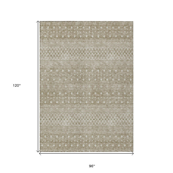 8' X 10' Taupe Green And Ivory Tribal Washable Indoor Outdoor Area Rug