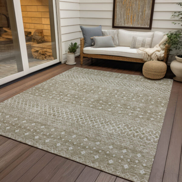 8' X 10' Taupe Green And Ivory Tribal Washable Indoor Outdoor Area Rug