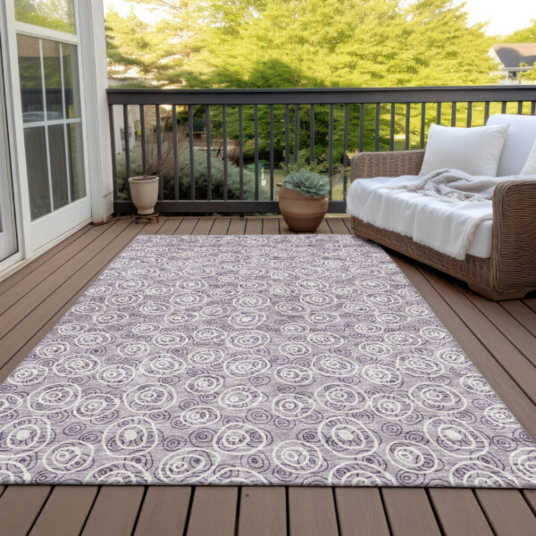10' X 14' Lavender Purple And Ivory Geometric Washable Indoor Outdoor Area Rug