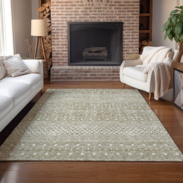 8' X 10' Taupe Green And Ivory Tribal Washable Indoor Outdoor Area Rug