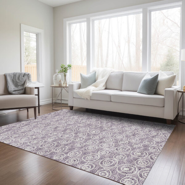 10' X 14' Lavender Purple And Ivory Geometric Washable Indoor Outdoor Area Rug