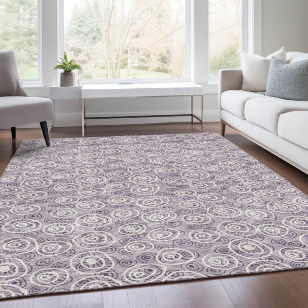 10' X 14' Lavender Purple And Ivory Geometric Washable Indoor Outdoor Area Rug