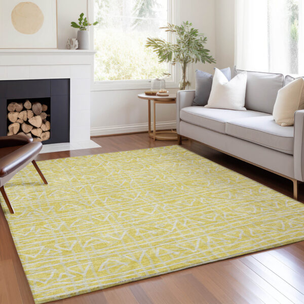 5' X 8' Yellow And Ivory Geometric Washable Indoor Outdoor Area Rug