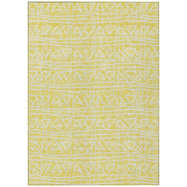 5' X 8' Yellow And Ivory Geometric Washable Indoor Outdoor Area Rug