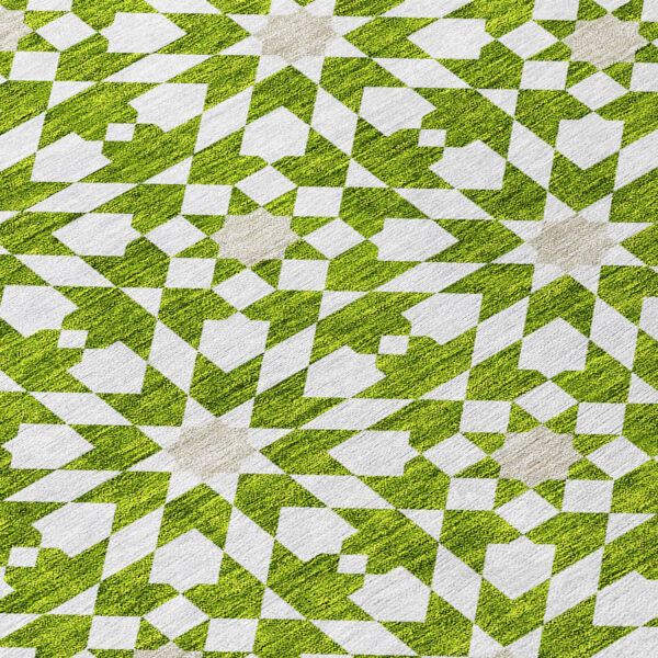 8' Lime Green Ivory And Beige Round Floral Medallion Washable Indoor Outdoor Area Rug