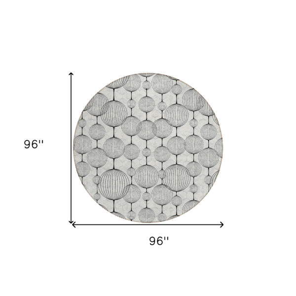 8' Graphite Gray And Silver Round Geometric Washable Indoor Outdoor Area Rug