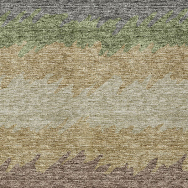 9' X 12' Chocolate Gray And Green Striped Washable Indoor Outdoor Area Rug