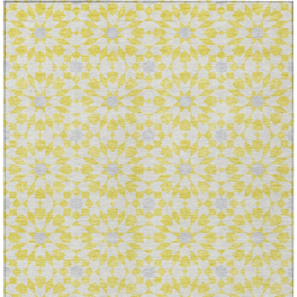 10' X 14' Yellow Ivory And Gray Floral Medallion Washable Indoor Outdoor Area Rug