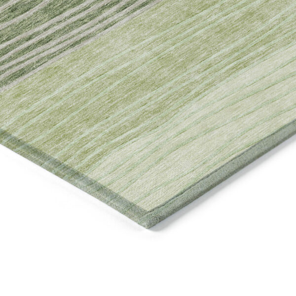 10' X 14' Artichoke Green And Taupe Striped Washable Indoor Outdoor Area Rug