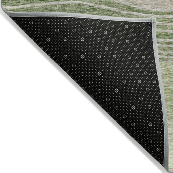 10' X 14' Artichoke Green And Taupe Striped Washable Indoor Outdoor Area Rug
