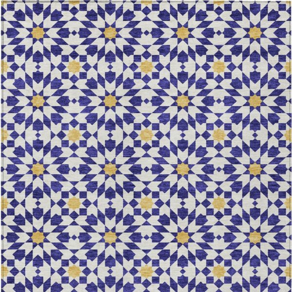 10' X 14' Navy Blue And Ivory Floral Medallion Washable Indoor Outdoor Area Rug