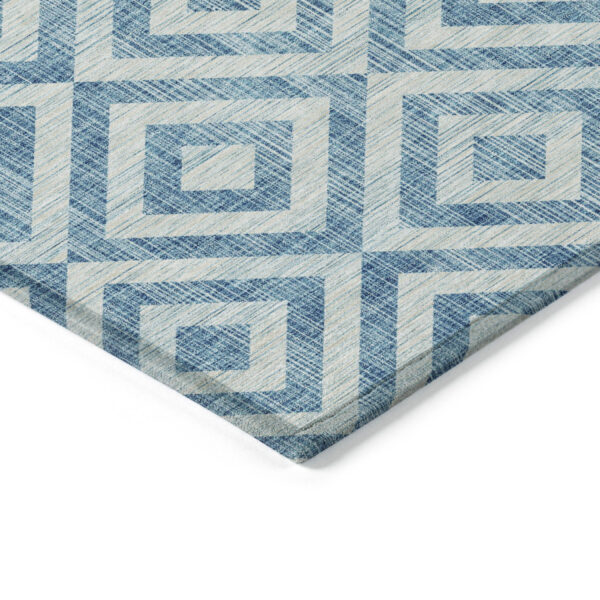 8' X 10' Teal Blue And Ivory Geometric Washable Indoor Outdoor Area Rug