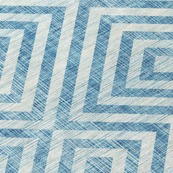 8' X 10' Teal Blue And Ivory Geometric Washable Indoor Outdoor Area Rug