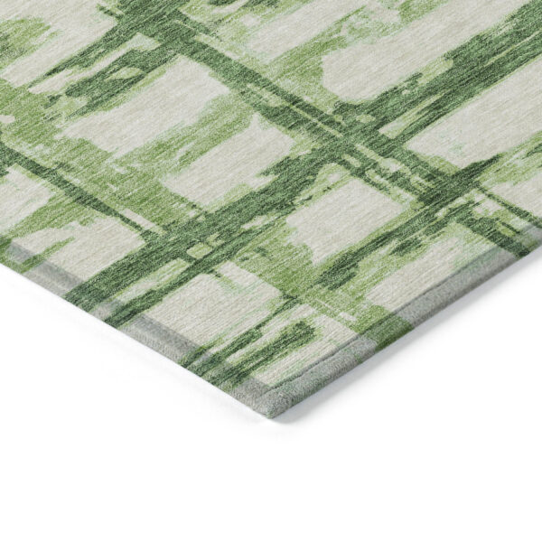 9' X 12' Artichoke Green And Emerald Striped Washable Indoor Outdoor Area Rug