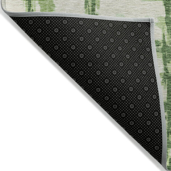 9' X 12' Artichoke Green And Emerald Striped Washable Indoor Outdoor Area Rug