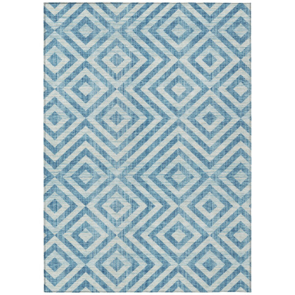 8' X 10' Teal Blue And Ivory Geometric Washable Indoor Outdoor Area Rug