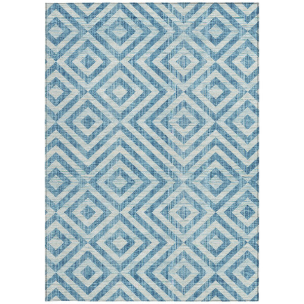 8' X 10' Teal Blue And Ivory Geometric Washable Indoor Outdoor Area Rug