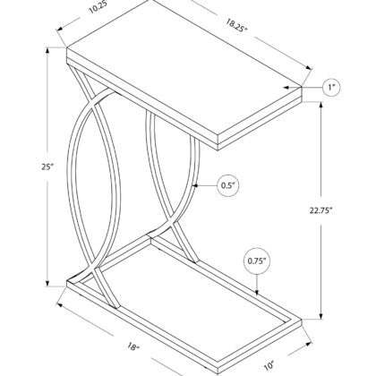 18.25" X 10.25" X 25" Grey Mdf Laminate Metal Accent Table