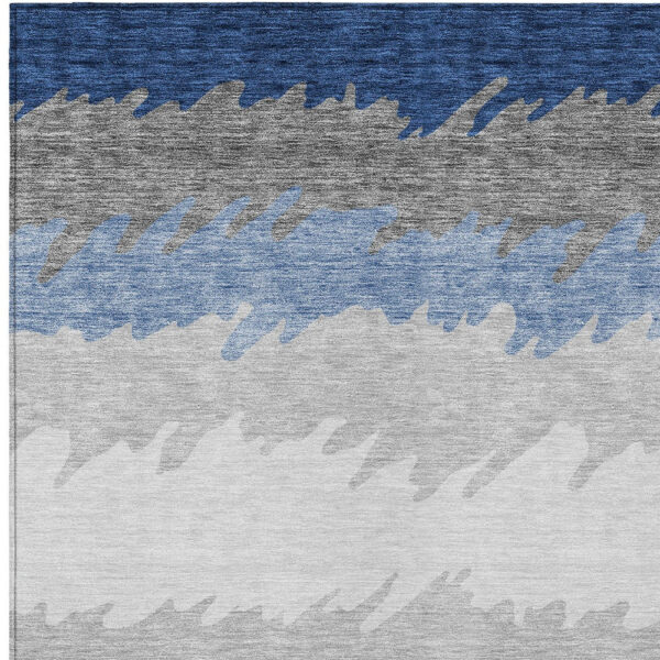 8' X 10' Navy Blue Gray And Silver Striped Washable Indoor Outdoor Area Rug