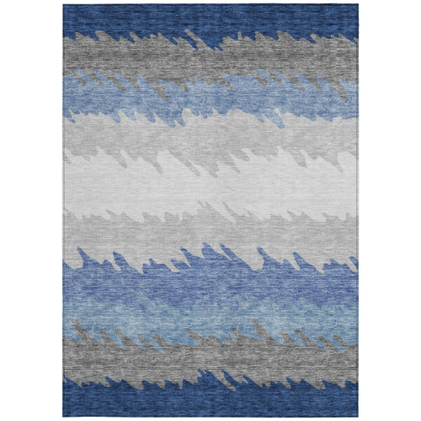 8' X 10' Navy Blue Gray And Silver Striped Washable Indoor Outdoor Area Rug