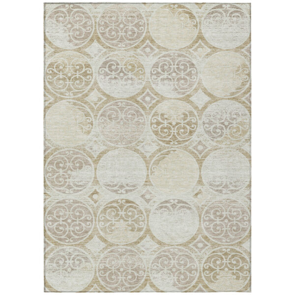 5' X 8' Ivory Beige And Taupe Trellis Washable Indoor Outdoor Area Rug