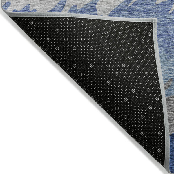 8' X 10' Navy Blue Gray And Silver Striped Washable Indoor Outdoor Area Rug