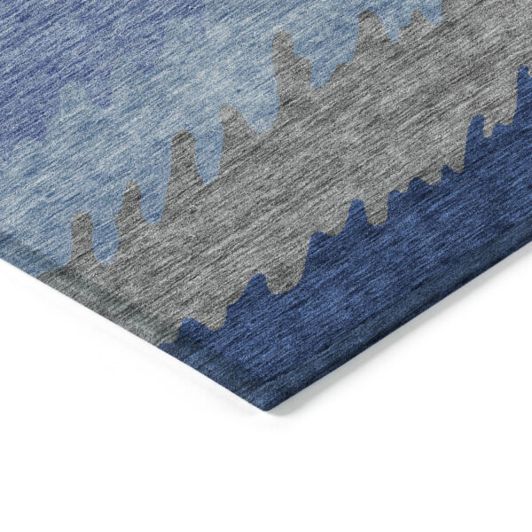 8' X 10' Navy Blue Gray And Silver Striped Washable Indoor Outdoor Area Rug