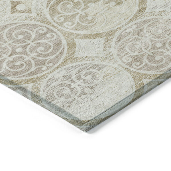 5' X 8' Ivory Beige And Taupe Trellis Washable Indoor Outdoor Area Rug