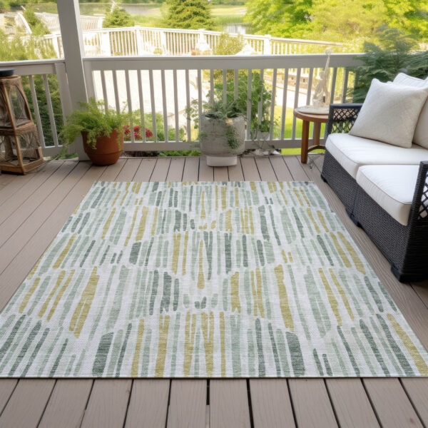 10' X 14' Sage Artichoke Green And Gold Abstract Washable Indoor Outdoor Area Rug
