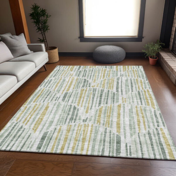 10' X 14' Sage Artichoke Green And Gold Abstract Washable Indoor Outdoor Area Rug