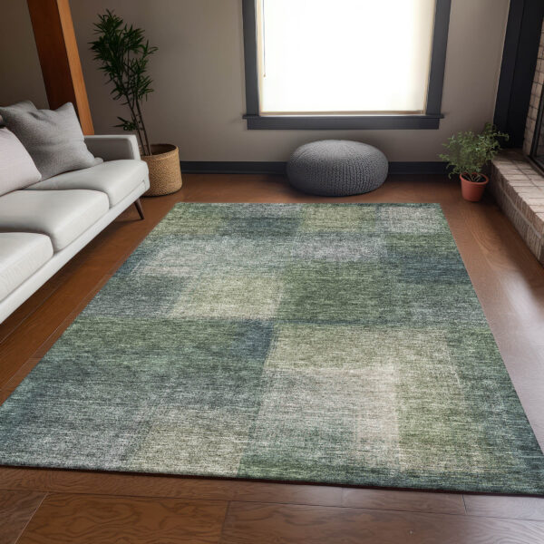 3' X 5' Olive Green And Gray Abstract Washable Indoor Outdoor Area Rug