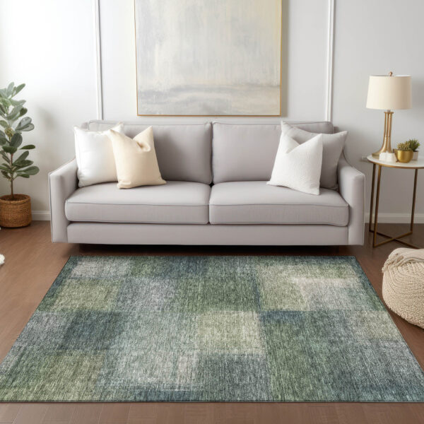 3' X 5' Olive Green And Gray Abstract Washable Indoor Outdoor Area Rug