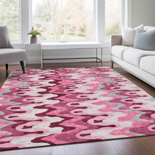 5' X 8' Blush Pink And Mauve Abstract Washable Indoor Outdoor Area Rug