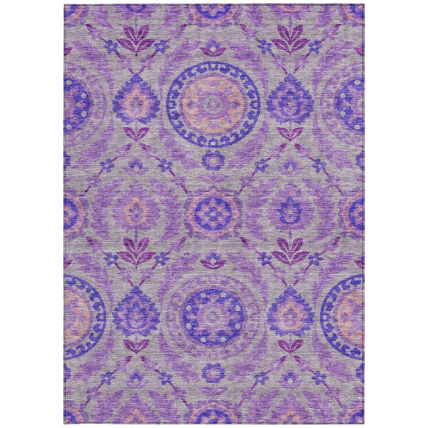 3' X 5' Lavender Lilac And Gray Floral Washable Indoor Outdoor Area Rug