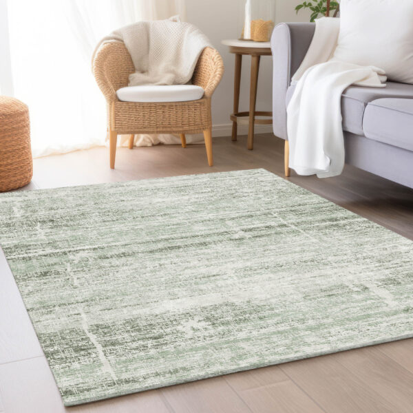 8' X 10' Sage Artichoke Green And Ivory Abstract Washable Indoor Outdoor Area Rug