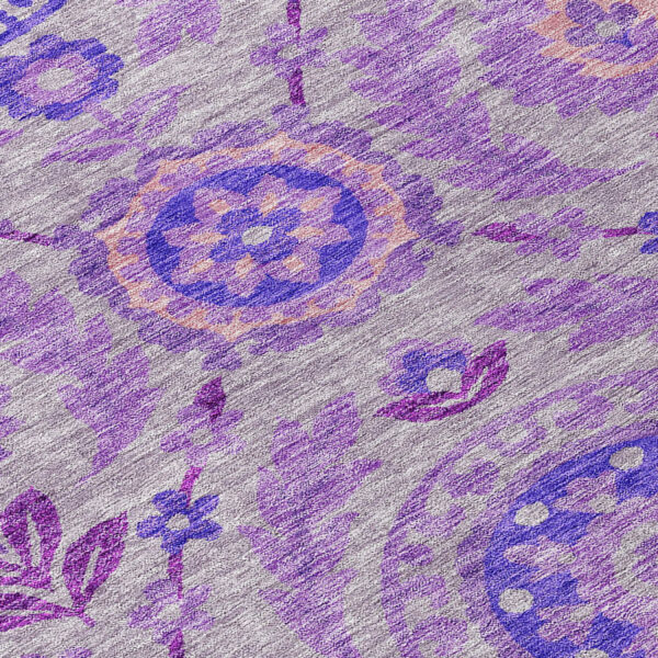 3' X 5' Lavender Lilac And Gray Floral Washable Indoor Outdoor Area Rug
