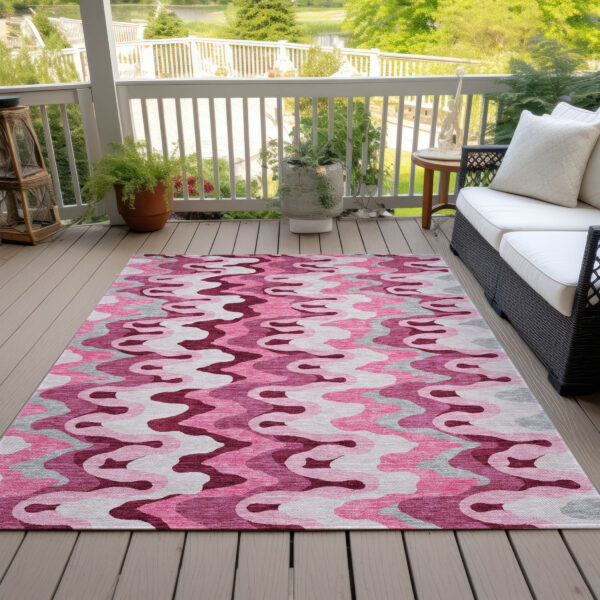5' X 8' Blush Pink And Mauve Abstract Washable Indoor Outdoor Area Rug