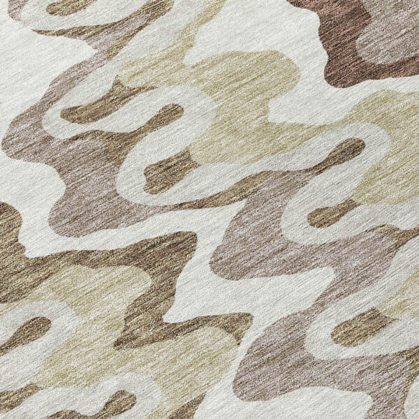 8' Beige Brown And Taupe Round Abstract Washable Indoor Outdoor Area Rug