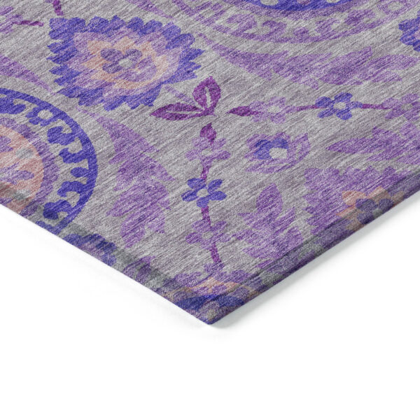 3' X 5' Lavender Lilac And Gray Floral Washable Indoor Outdoor Area Rug