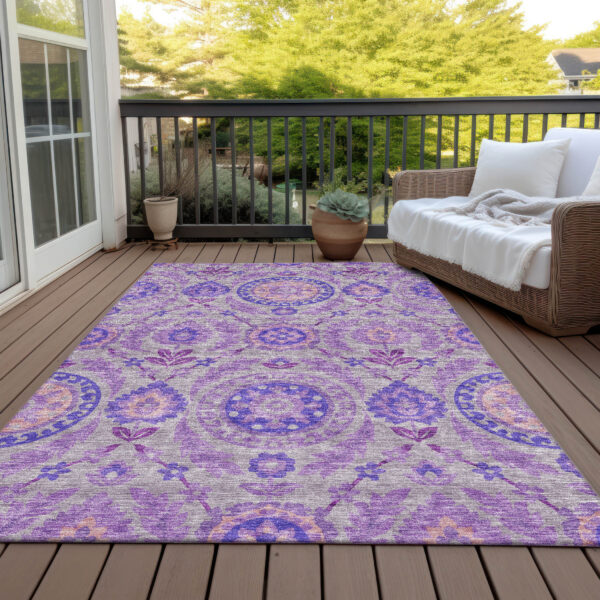 3' X 5' Lavender Lilac And Gray Floral Washable Indoor Outdoor Area Rug