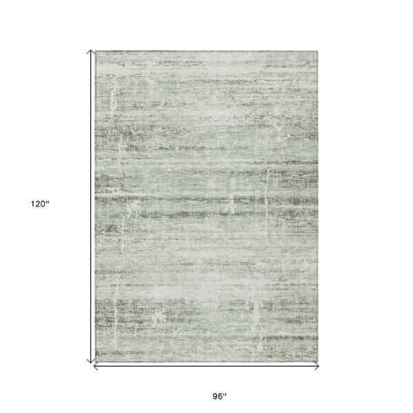8' X 10' Sage Artichoke Green And Ivory Abstract Washable Indoor Outdoor Area Rug