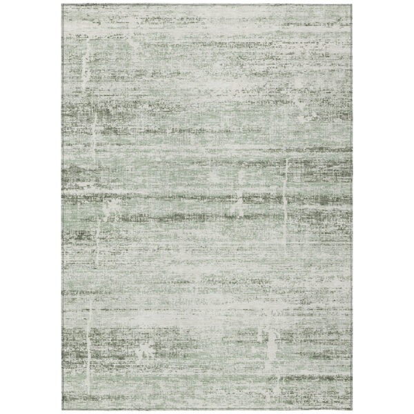 8' X 10' Sage Artichoke Green And Ivory Abstract Washable Indoor Outdoor Area Rug