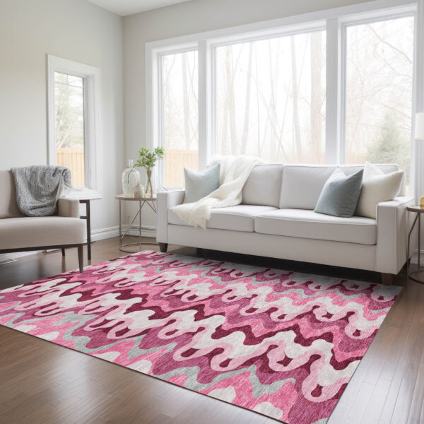 5' X 8' Blush Pink And Mauve Abstract Washable Indoor Outdoor Area Rug