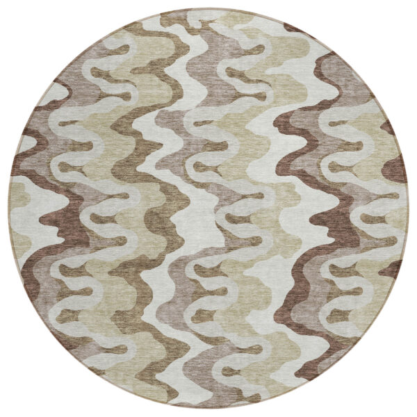 8' Beige Brown And Taupe Round Abstract Washable Indoor Outdoor Area Rug