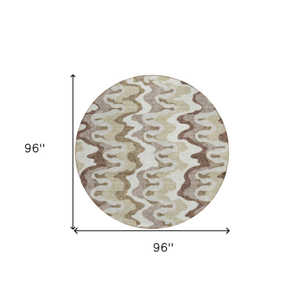8' Beige Brown And Taupe Round Abstract Washable Indoor Outdoor Area Rug