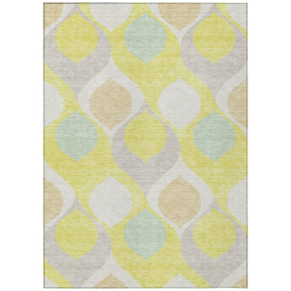 10' X 14' Yellow Mint Green And Beige Ogee Washable Indoor Outdoor Area Rug