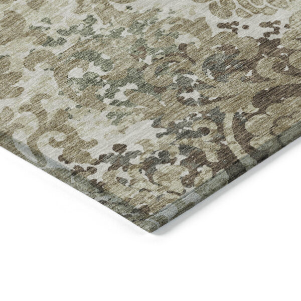 9' X 12' Beige Taupe And Brown Floral Washable Indoor Outdoor Area Rug