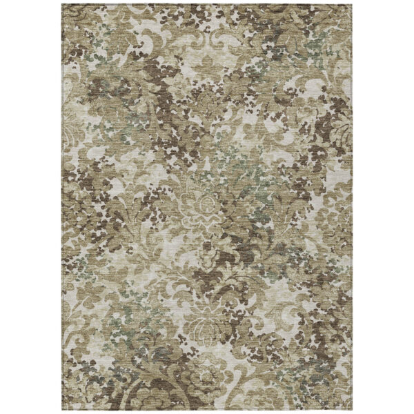 9' X 12' Beige Taupe And Brown Floral Washable Indoor Outdoor Area Rug
