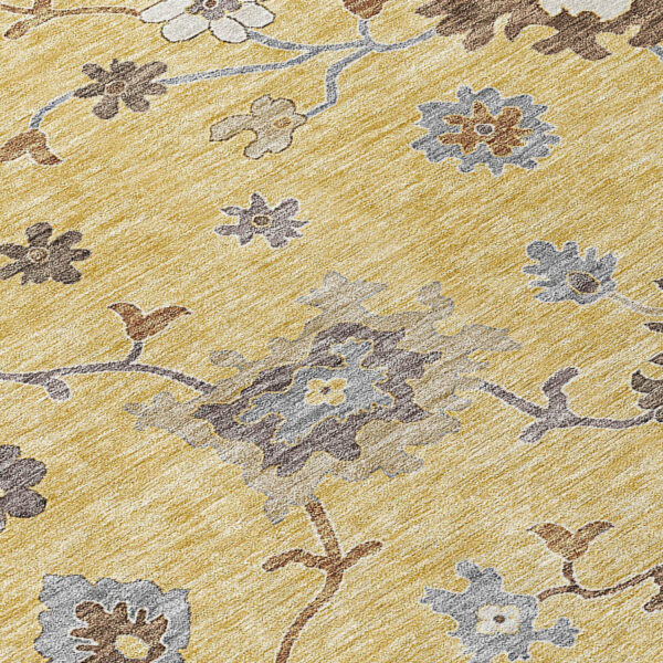 5' X 8' Gold Ivory And Brown Floral Washable Indoor Outdoor Area Rug