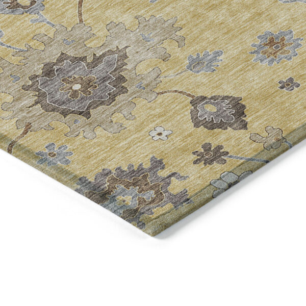 5' X 8' Gold Ivory And Brown Floral Washable Indoor Outdoor Area Rug